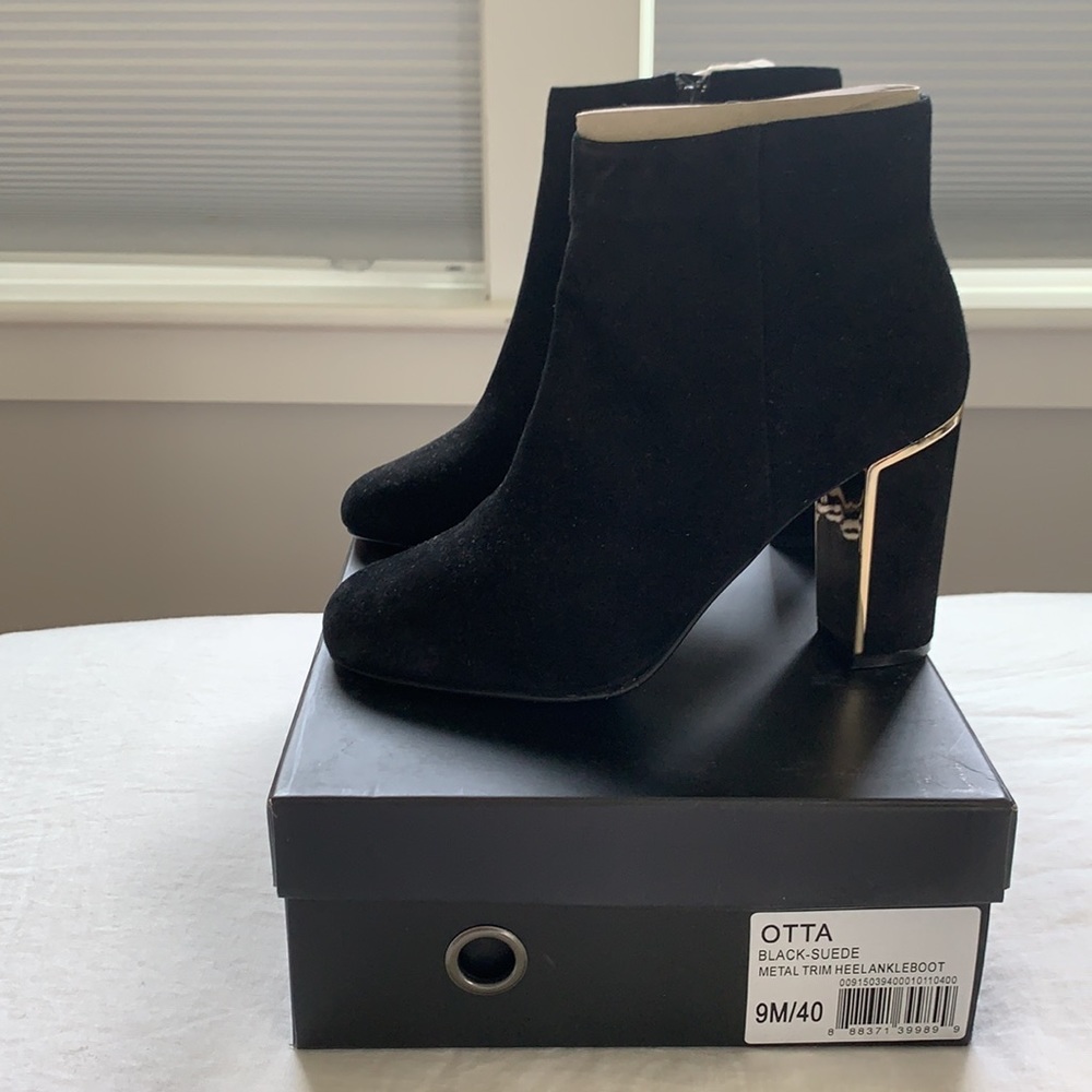 Dune London heeled black suede booties